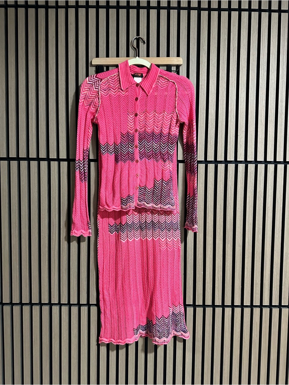 RARE Vintage Bazar Christian Lacroix 2pc Knit Cardigan & Skirt Set Pink M
